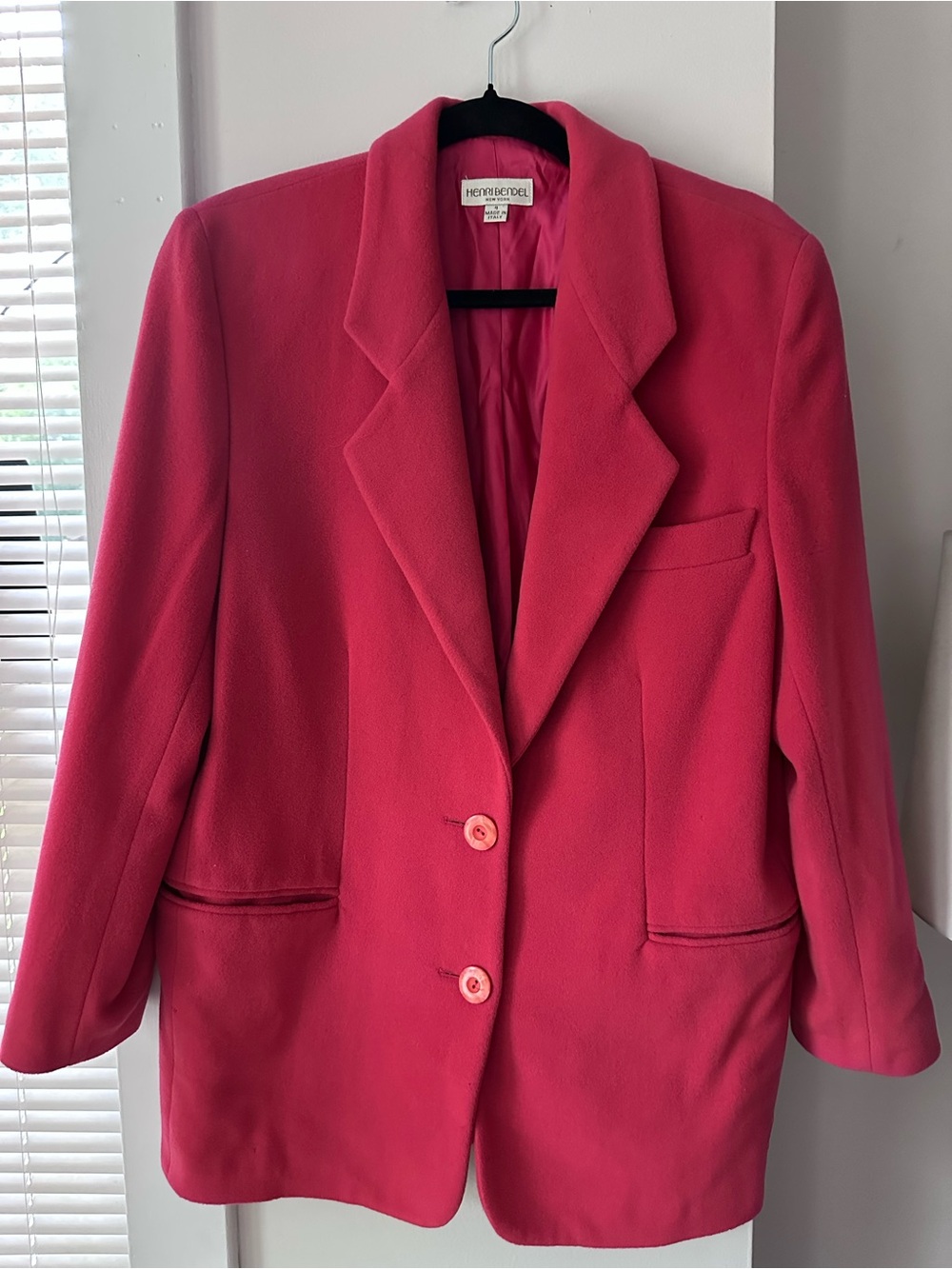 Vintage Henri Bendel Coral Pink Wool Cashmere Blazer Jacket Made in Italy Sz 4